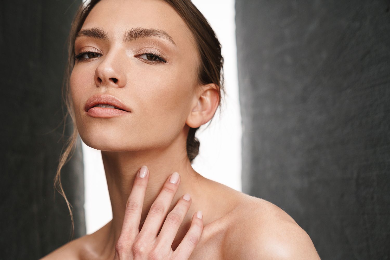 Portrait of a woman with natural makeup.